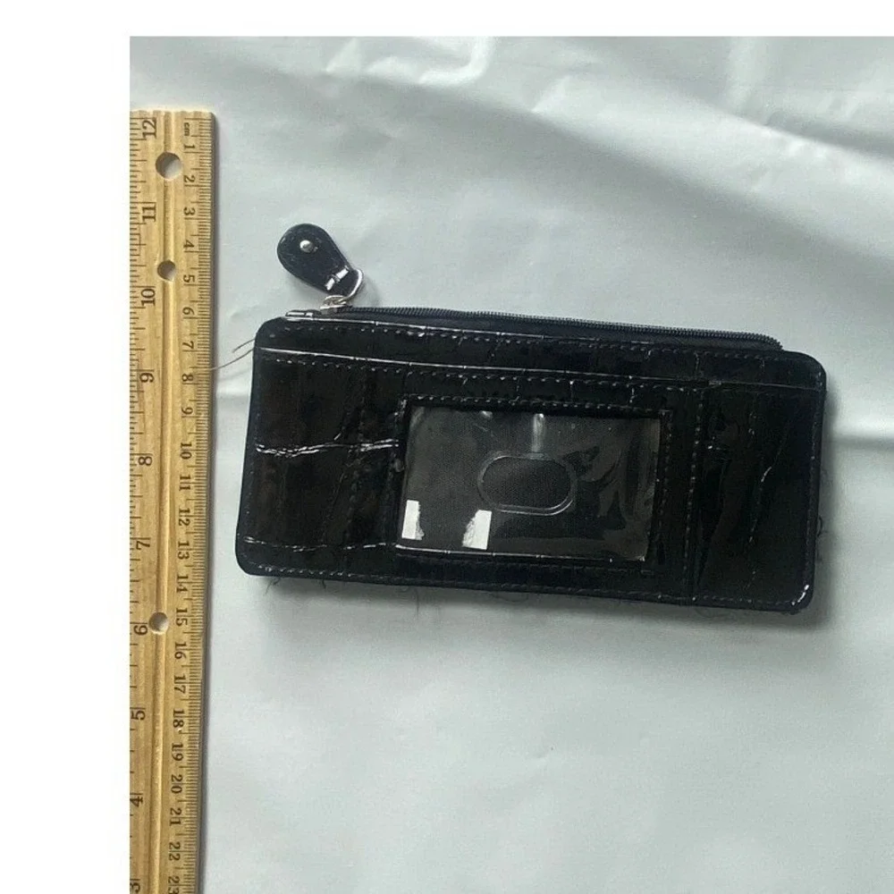 Black‎ Patent Crocodile Embossed Zip Around Wallet Card Holder